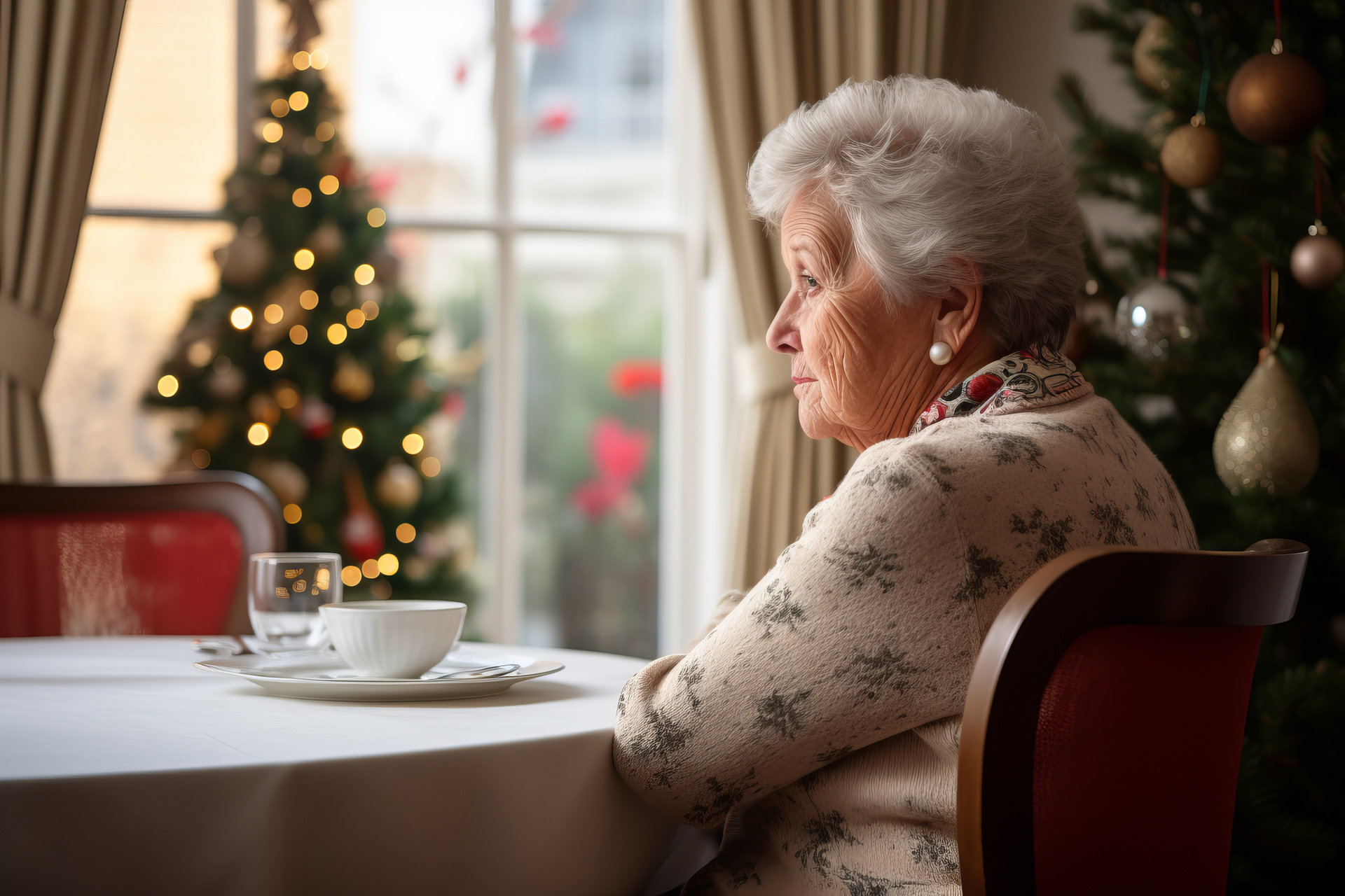 Image of elderly woman alone at Christmas