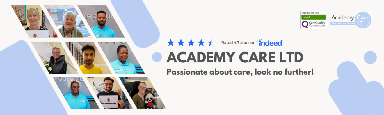 Banner image presenting Academy Care's indeed rating